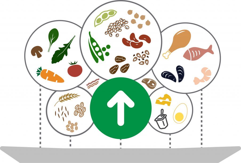 Icons depicting ways to elevate a healthy eating plate