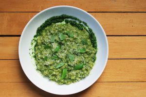 farro risotto made with walnut pesto