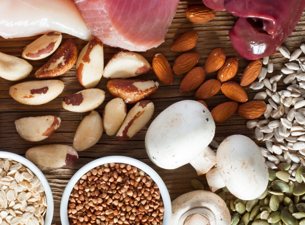 Foods high in vitamin b5 or pantothenic acid, including mushrooms, nuts (such as almonds, brazil nuts) pumpkin seeds, sunflower seeds, liver, poultry, fortified grains