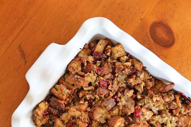 Olive oil walnut whole wheat bread stuffing
