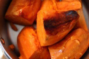 Sweet potatoes prepared in a pan